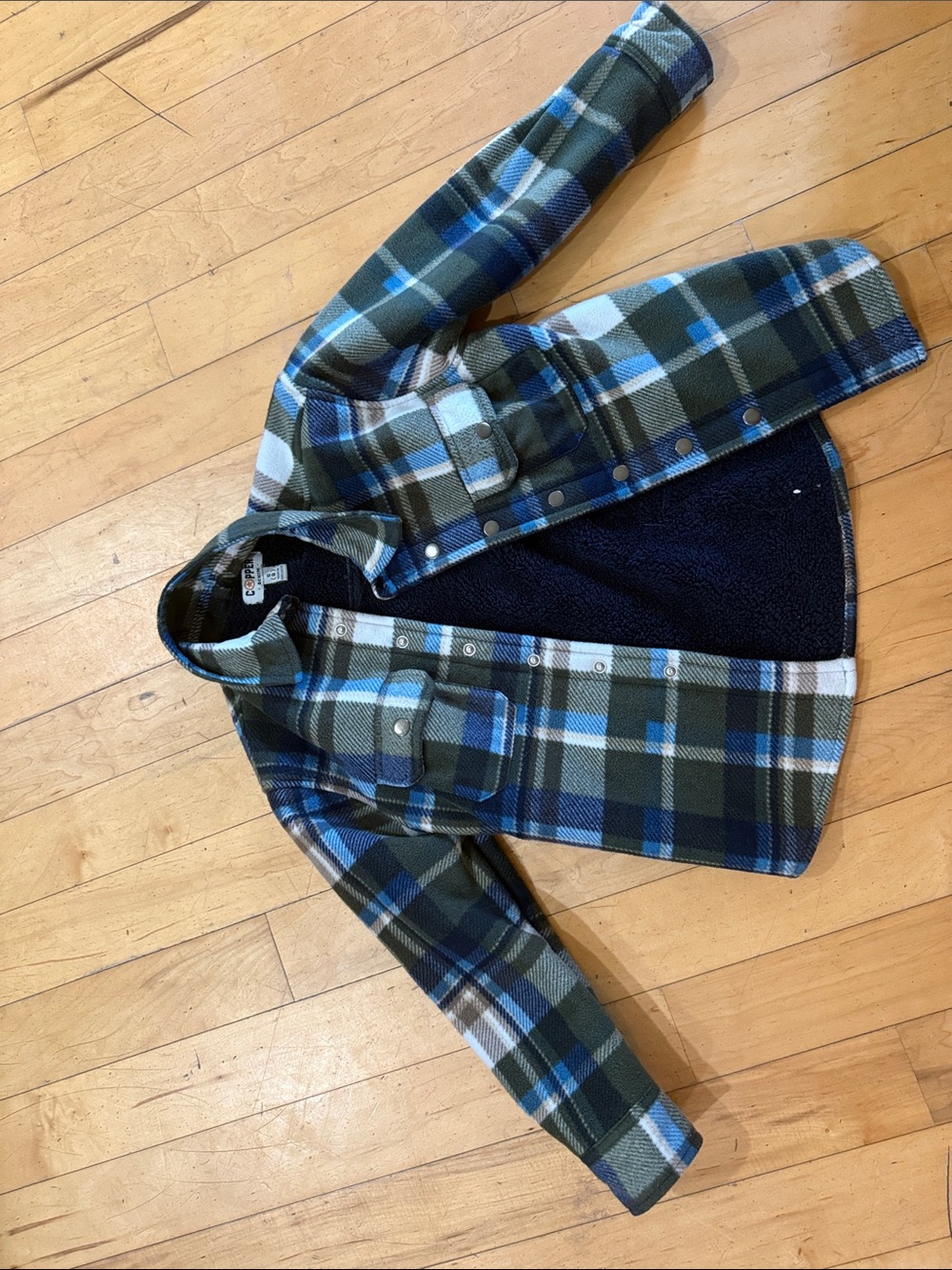 Kids Plaid Sherpa-Lined Jacket - Blue & Green